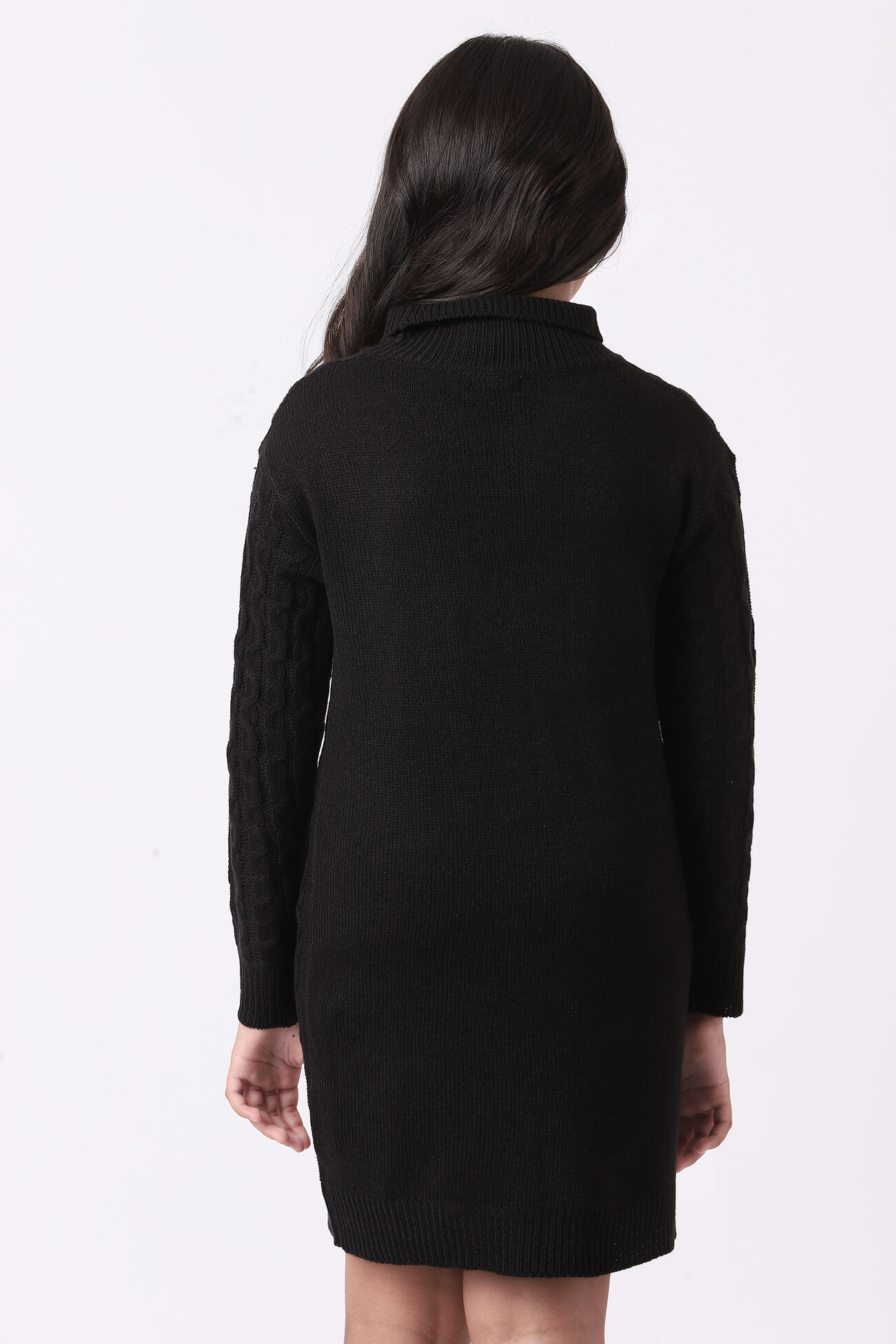 Black Self Design Winter Dress, Black, image 5